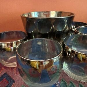 Vintage Silver Fade Rocks Glasses And Ice Bucket